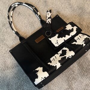 Wrangler Cow Print Tote Bag and Wallet
